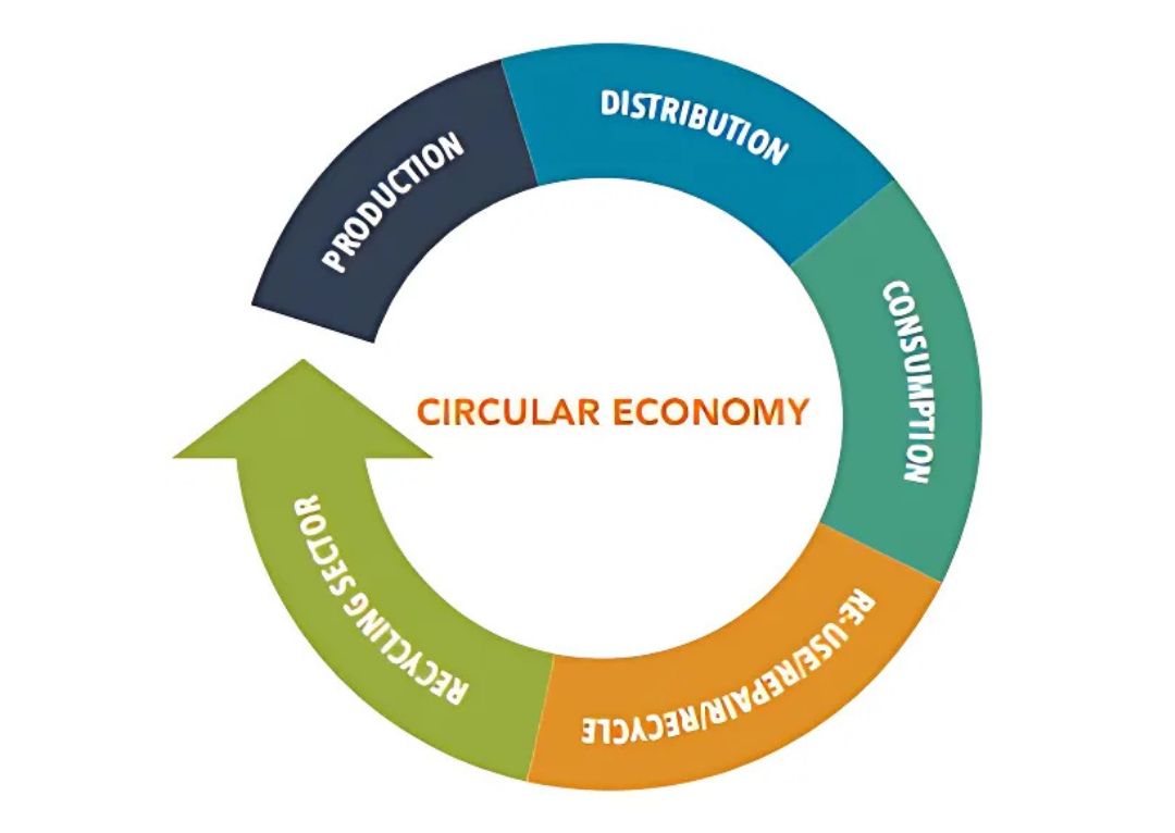 NMC_circular economy diagram A graphic representing a circular economy concept, featuring interconnected stages such as production, consumption, and recycling. It stresses sustainability and metal processing by highlighting resource efficiency and waste minimization.